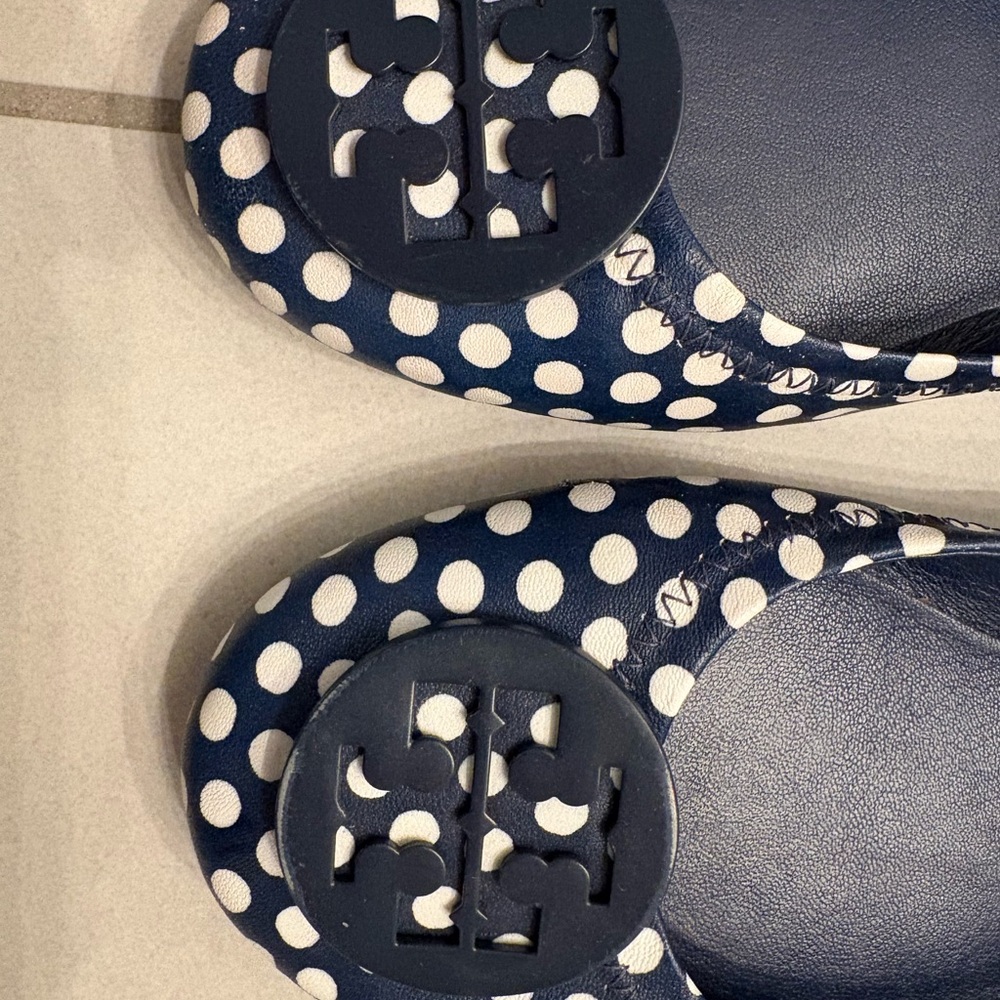 Tory Burch Navy and White Polka Dot Flats